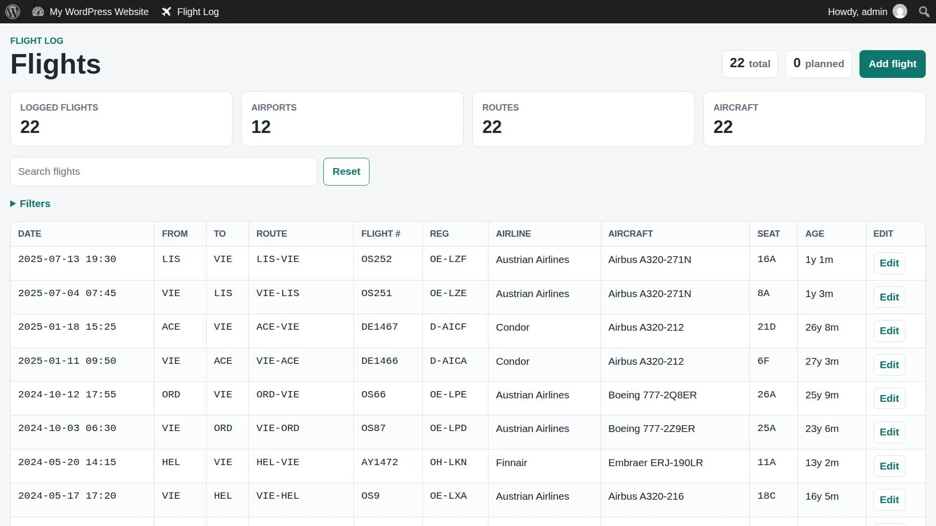 Flight Log screenshot