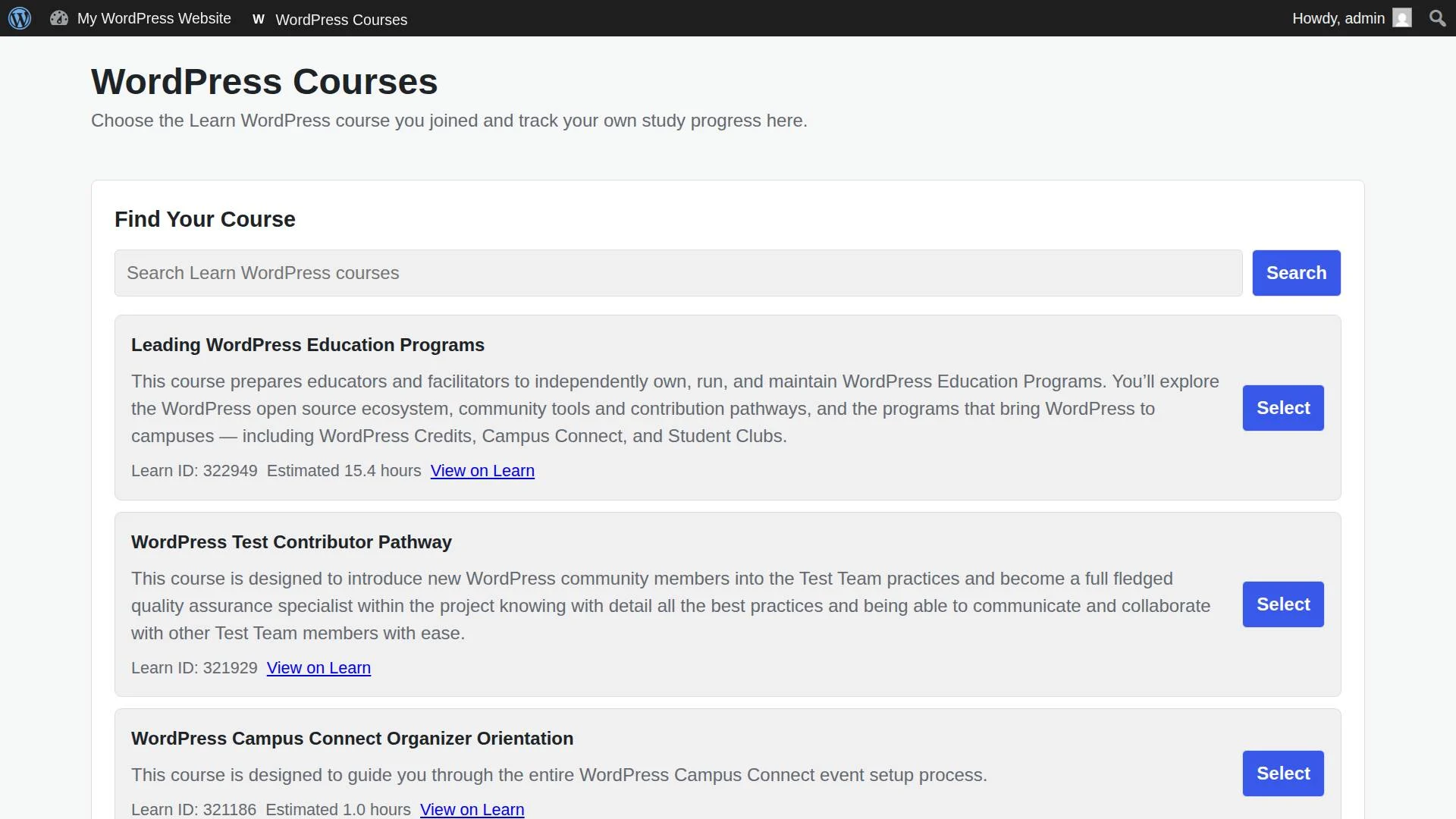 Learn WordPress screenshot