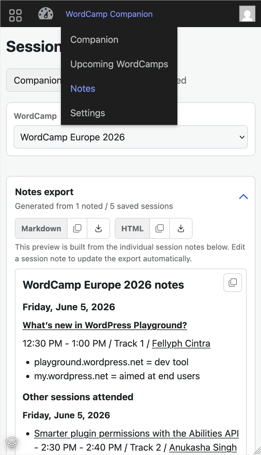 WordCamp Companion notes overview