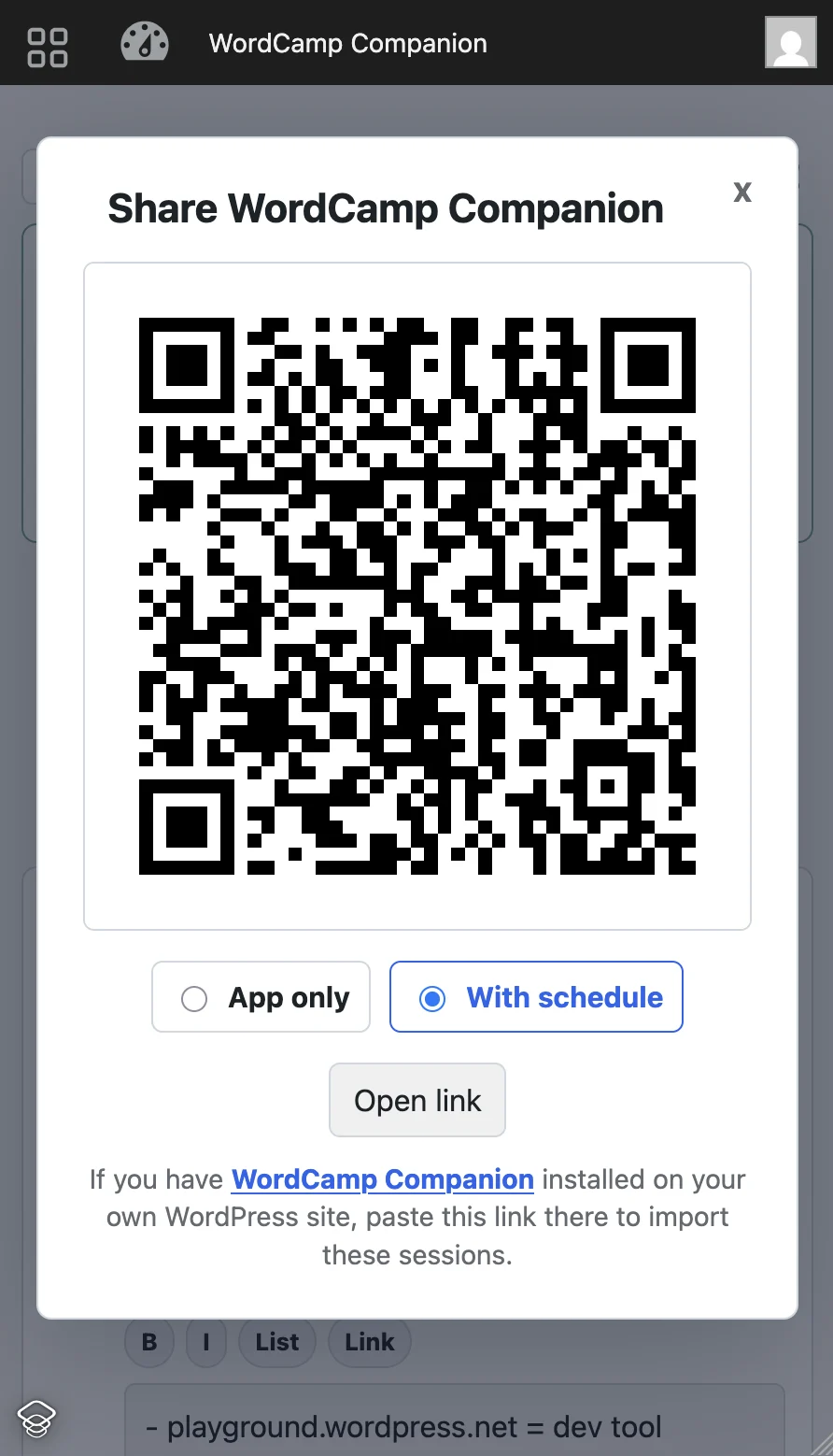 WordCamp Companion share screen