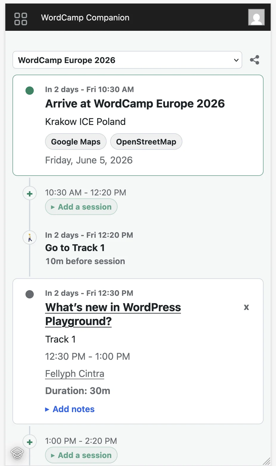 WordCamp Companion timeline
